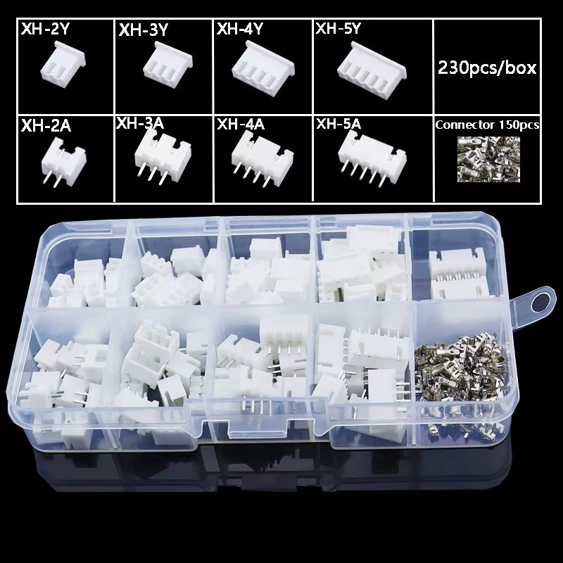 230-teiliges XH2.54 PH2.0 Anschlusskit mit JST-Steckverbindern und Kabelverbindern in Weiß, 2,54mm und 2,0mm Rastermaß - Bild 2