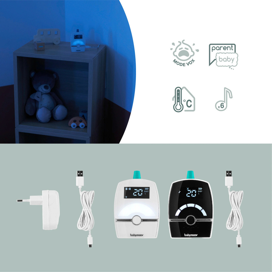 Babymoov Digitales Babyphone Premium Care in Weiss mit Temperaturanzeige, Zwei-Wege-Kommunikation und Vox-Eco-Modus - Bild 2