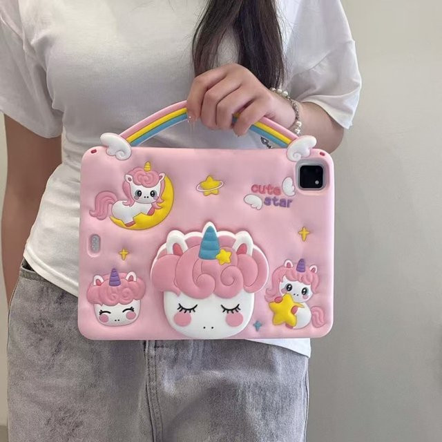 Schutzhülle mit Cartoon Regenbogen Einhorn für Apple iPad Air 11 Zoll und iPad Pro 11 Zoll, Mehrfarbig (Pink) - Bild 1
