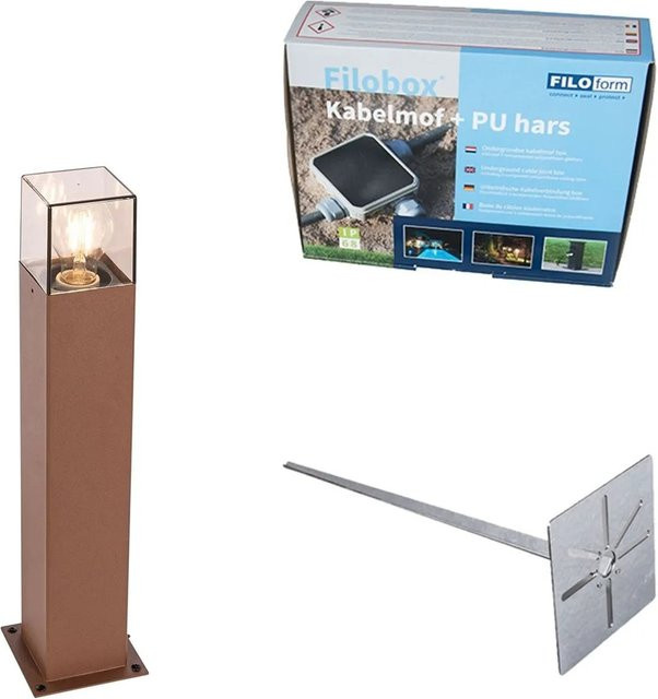 QAZQA Außenleuchte aus Aluminium in Rostbraun mit Erdungsstift für Garten und Terrasse, IP44, E27, Höhe: 50 cm - Bild 1