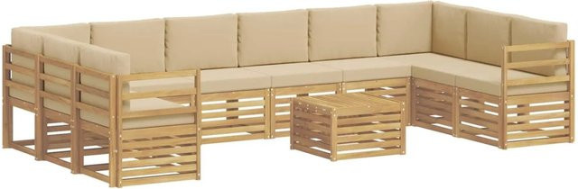 vidaXL Outdoor-Sofagarnitur aus Akazienholz mit 11 Teilen in Weiß und Beige, B/T/H: 59 x 59 x 37 cm - Bild 1