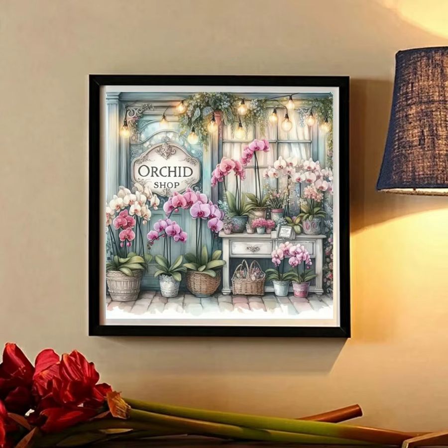 Potdemiel DIY Diamantmalerei Set Orchidee und Landschaft mit runden Mosaiksteinen für Kinder - Bild 2