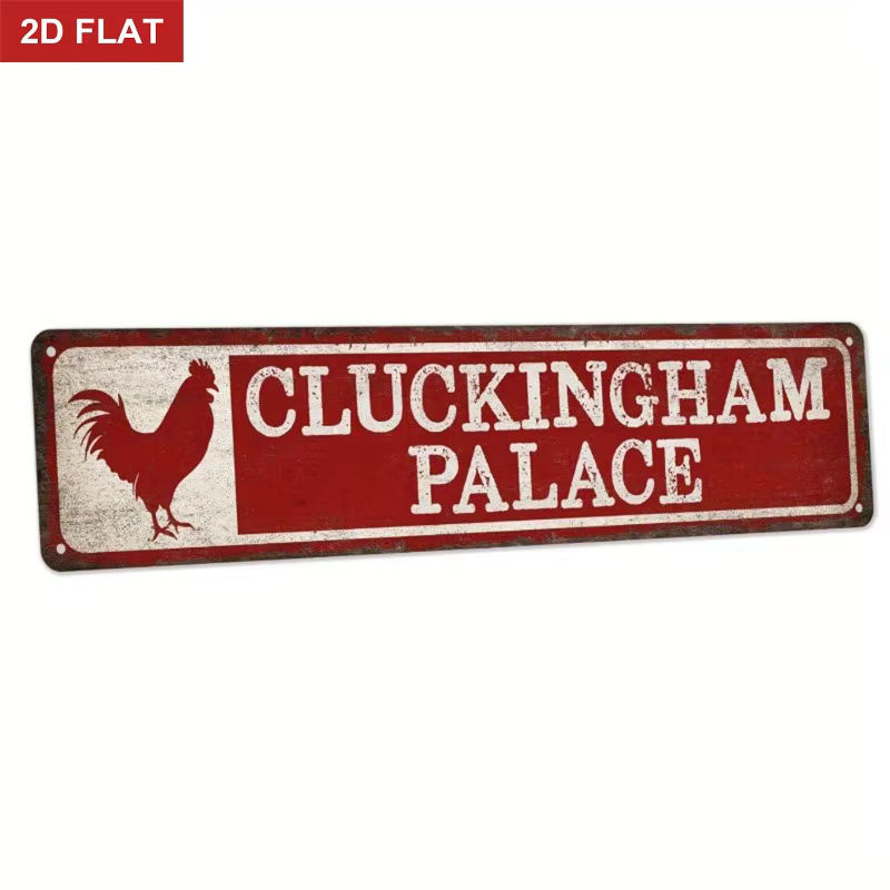 Rustikales Metall-Blechschild Cluckingham Palace Hahn in Rot für die Wandmontage, B/H: 40 x 40 cm - Bild 2