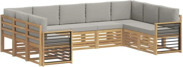 vidaXL Ecksofa Set 9-teilig in Weiß und Hellgrau mit Akazienholz-Gestell und Polsterkissen, B/T/H: 304 x 187,5 x 73 cm - Bild 1