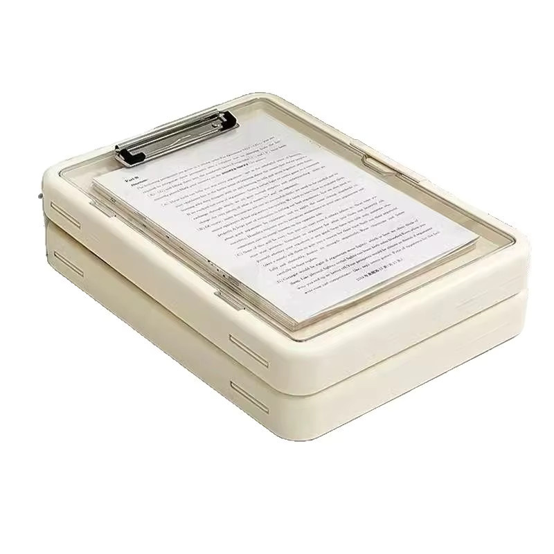 Multifunktionaler A4-Ordner aus Kunststoff als transparenter Dokumenten-Organizer und Clamp-Folder in Weiß - Bild 3