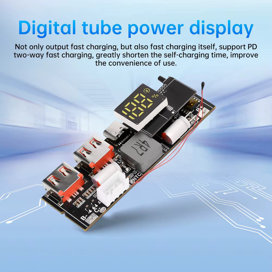 Gaqqee Dual Type-C Bidirektionales Superschnelles Lademodul für DIY Powerbank mit Temperatursensor, Schwarz - Bild 2