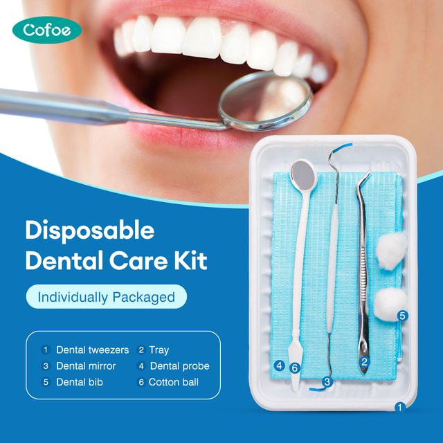 Cofoe Einweg-Zahnpflegeset mit Dentalspiegel, Sonde und Zubehör - Bild 1