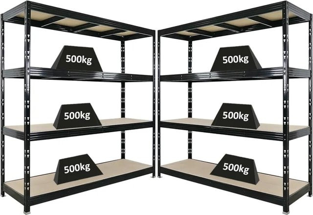 PROREGAL Rhino Schwerlastregal Set aus 2 Stück, Schwarz, 4 Spanplatten-Ebenen, B/T/H: 200 x 60 x 200 cm, Fachlast 500 kg - Bild 1