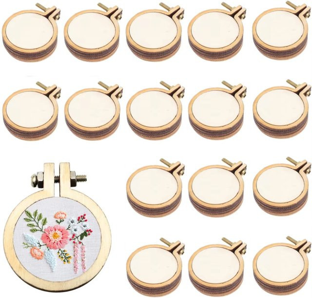 NOTIONSLAND Mini Stickerei Hoop Ring aus Holz in Braun, 10er Set für Kreuzstich und Handwerk - Bild 1