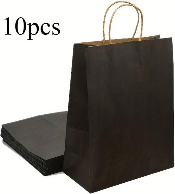 10 schwarze Geschenktüten aus Kraftpapier mit Griffen von WTEMPO für Partygeschenke und Einzelhandel - Bild 1
