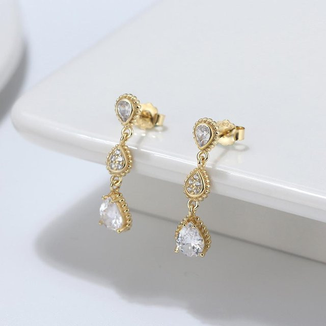 Ohrringe 925 Sterling Silber, Gold, Zirkon, Damen - Bild 1