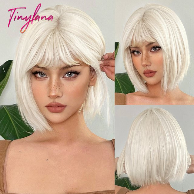 TINY LANA Kunsthaar-Perücke, platinblond, kurzer Bob mit Pony, Damen - Bild 1