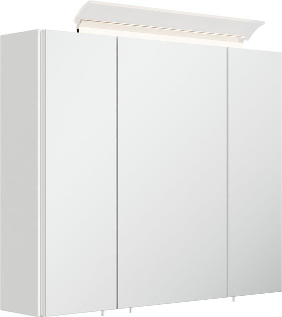 Posseik Spiegelschrank in Weiß Hochglanz mit Design LED-Lampe und Glasböden, Breite: 75 cm - Bild 1
