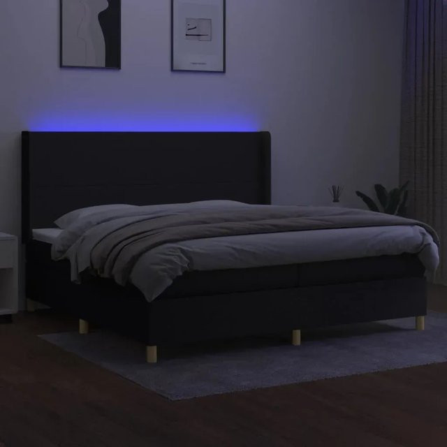 vidaXL Boxspringbett mit Matratze und LED-Beleuchtung in Schwarz, B/T: 203 x 203 cm - Bild 1