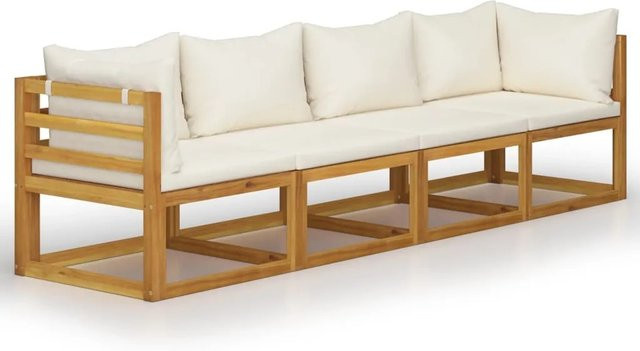 vidaXL 4-Sitzer Gartensofa in L-Form aus Akazienholz mit Polstern in Creme und Beige - Bild 1