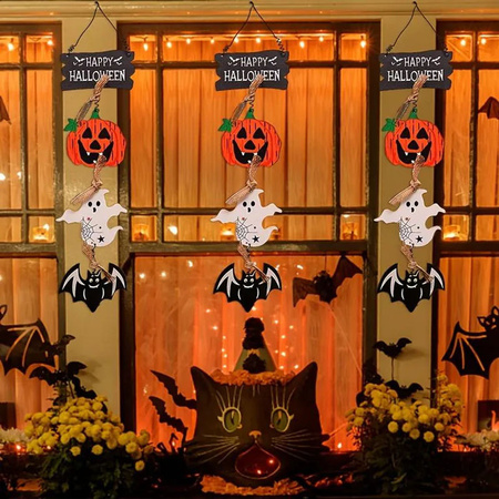 SZ-Damai Halloween Türanhänger aus Holz mit Kürbis und Geist als kreative hängende Dekoration in Mehrfarbig