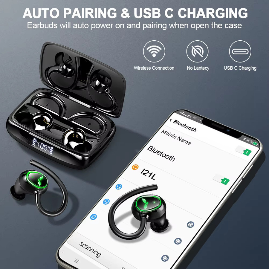Jxrev Kabellose In-Ear Bluetooth 5.3 Kopfhörer in Schwarz mit Dual-Mikrofon und LED-Anzeige - Bild 5