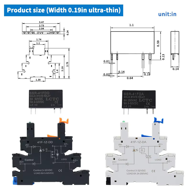 LCTC 10er Set Slim Solid State Relais SSR-41FDD/DA DC zu AC/DC 6A mit LED Schwarz - Bild 2