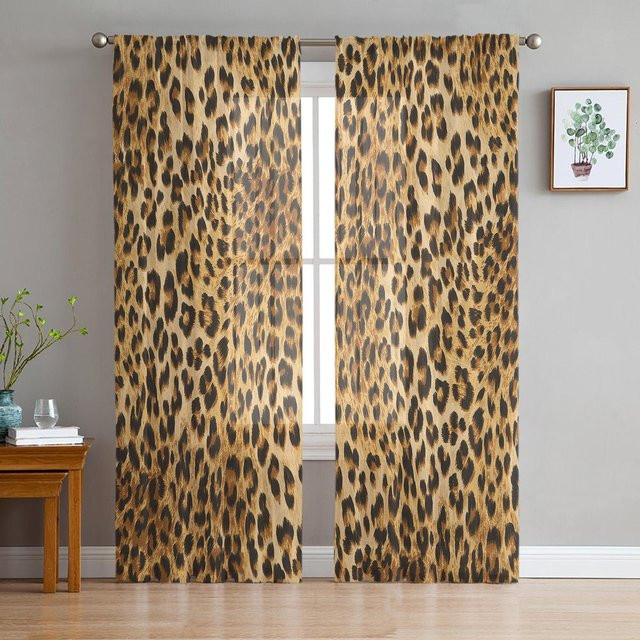 Transparente Leopard Vorhänge von Household supplies MH aus Tüll und Organza in Braun und Transparent, Breite: 135 cm, Höhe: 160 cm - Bild 1