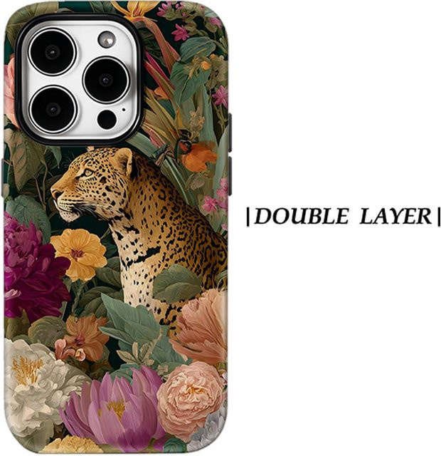 Lucky Start Handyhülle mit Dschungel Leopard Floral Design in Multicolour für iPhone 17AIR 16E 16 15 14 13 12 11 Pro Max Plus mit doppelschichtiger Rückabdeckung - Bild 1