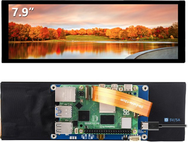 Waveshare 7,9 Zoll IPS kapazitives Touch-LCD-Display mit DSI-Schnittstelle und 400 x 1280 Pixeln für Raspberry Pi 5, CM4 und CM3+ - Bild 1
