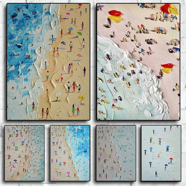 Potdemiel Ölgemälde auf Leinwand Sommer Strand Meereslandschaft Wandkunst Poster in Mehrfarbig - Bild 1
