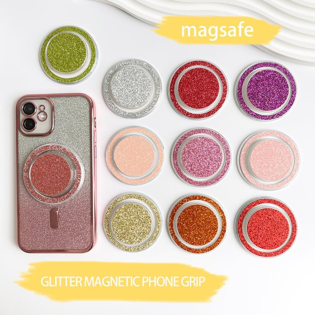 Glitzernder magnetischer Handyhalter mit starkem N52-Magnet in Pink als Handy-Ständer und Griptok für alle Telefone - Bild 1
