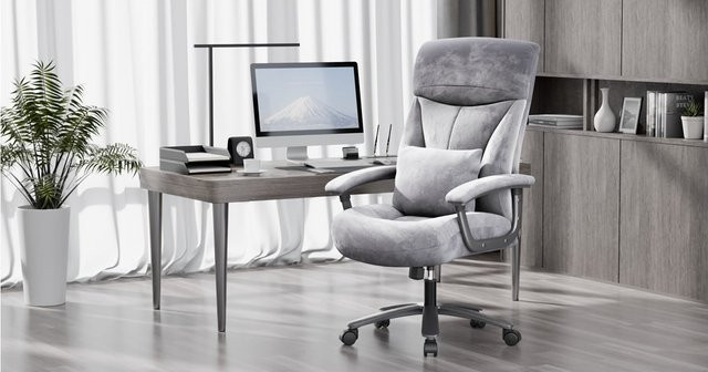Happy Home Chefsessel LY006-GRA in Schwarz-Grau mit Wildleder-Optik und Kopfstütze - Bild 1