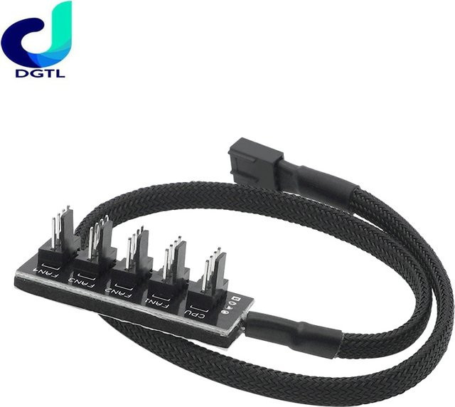 Geflochtenes Stromkabel für CPU-Kühler und Gehäuselüfter als PWM Hub Splitter Adapterkabel, Schwarz, Länge: 40 cm - Bild 1