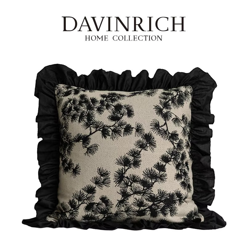 DAVINRICH Kissenbezug im Shabby-Chic-Stil mit floralem Pflanzenmuster und Stickerei, Farbe: Beige, B/T/H: 45 x 45 x 1 cm - Bild 7