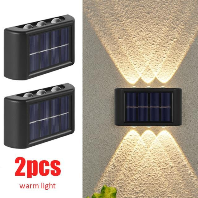 SHIJIN Light Solar LED Wandleuchte für den Außenbereich, 2er Set, Up-Down Licht, Warmweiß, Wasserdicht, Modernes Design für Garten und Balkon - Bild 1