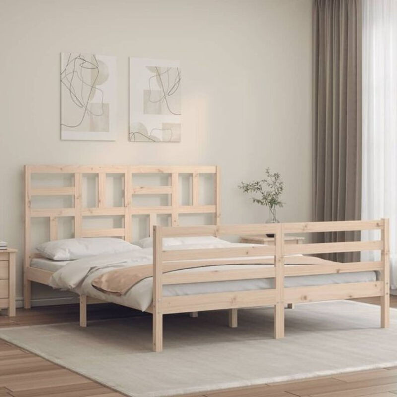Massivholzbett aus Kiefer mit Kopfteil von Vidaxl in Braun, B/T/H: 160 x 200 x 104 cm - Bild 1