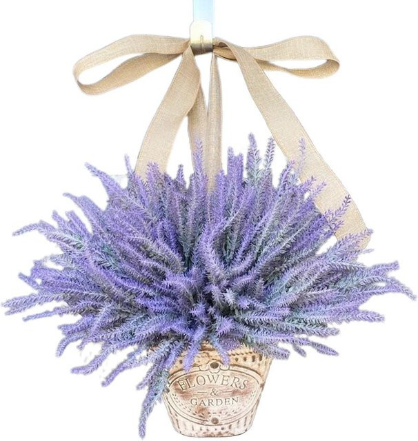 CosyHome Lavendelkranzkorb mit künstlichen Hängeblumen in Grau, Grün und Violett zum Aufhängen für den Außen- und Innenbereich - Bild 1