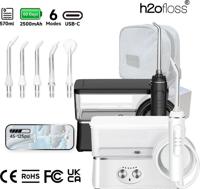 H2ofloss Wasserflosser Tragbare Munddusche, Schwarz, Unisex - Bild 1