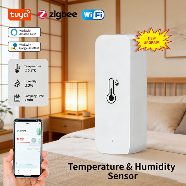 Tuya Smart WiFi/Zigbee Temperatur- und Feuchtigkeitssensor in Weiß zur APP Fernüberwachung als Hygrometer und Thermometer kompatibel mit Alexa und Google Home - Bild 1