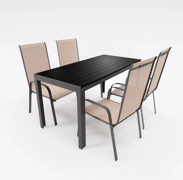 Lex Gartenmöbel Set 5-teilige Essgruppe aus Aluminium mit Tisch und 4 Stapelsesseln in Beige - Bild 1