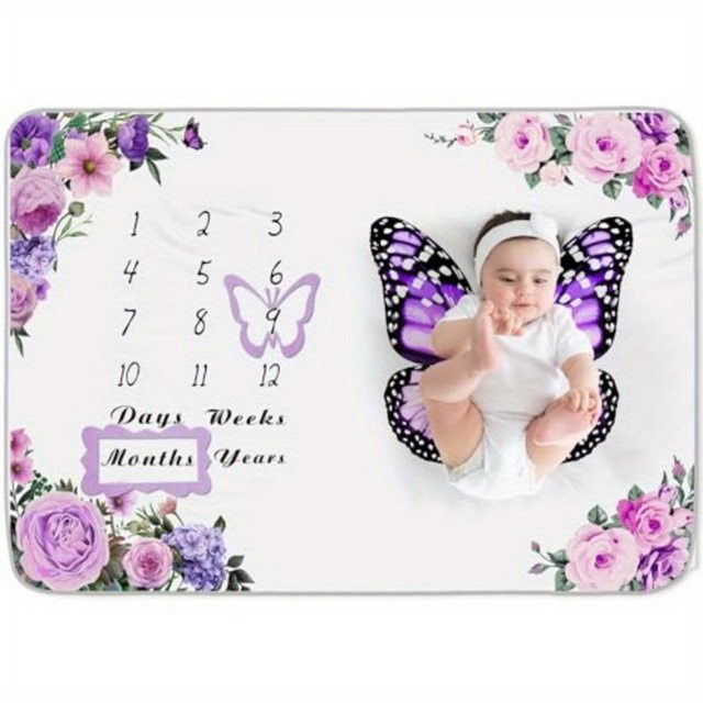 VIKAMA Baby Fotografie-Decke mit Schmetterlingsflügel-Design in Lila für Neugeborene und Taufe - Bild 1