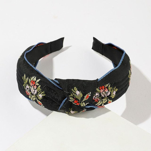 Stirnband Blumenbestickt, Schleifenknoten, black, Damen - Bild 1