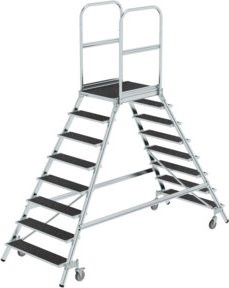 MUNK Podesttreppe aus Aluminium mit 8 Stufen und Federrolle, Farbe Silber, B/T/H: 80 x 60 x 150 cm - Bild 1