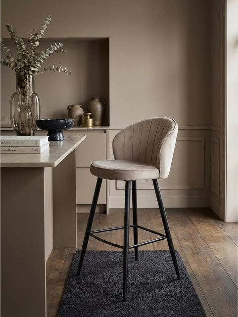 KADIMA DESIGN Barhocker im Skandi-Stil mit Samtbezug und Rückenlehne, Beige, B: 53 cm, T: 56 cm, H: 103 cm - Bild 1