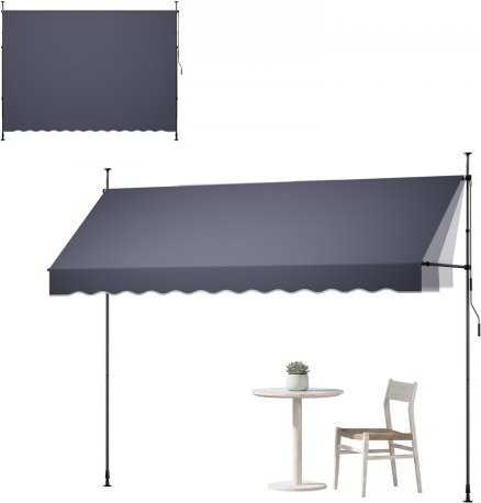 VEVOR Markise manuell ausfahrbar, Sonnenschutz für Terrasse und Garten, höhenverstellbar mit Kurbel, Dunkelgrau, Breite: 350 cm - Bild 1