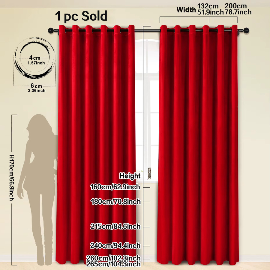 ELKCA Samtvorhang in Rot, Luxus-Stil mit Ösen, blickdicht, Breite: 132 cm, Höhe: 180 cm - Bild 3