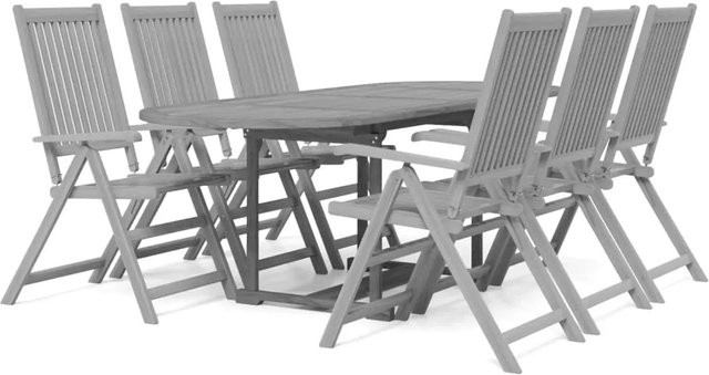 vidaXL 7-teilige Garten-Essgruppe aus Akazienholz in Grau, ausziehbarer Esstisch - Bild 1