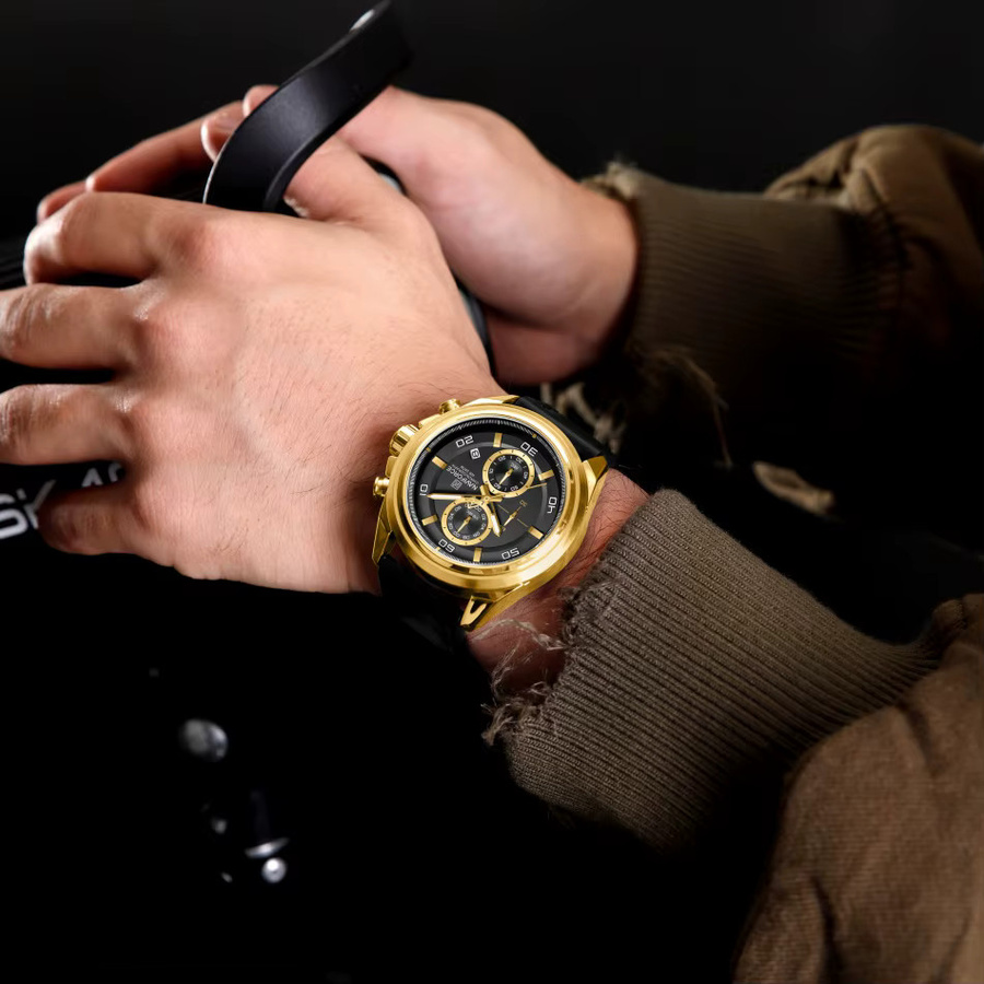 NAVIFORCE Armbanduhr, Quarz, Leder, Legierung, Schwarz, Gold, Herren - Bild 2