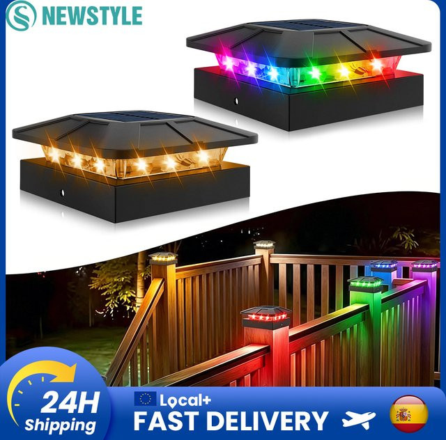 RGB Solar-Pfostenkappenleuchten in Schwarz für 4x4 Holz- und Vinylpfosten mit 3 Beleuchtungsmodi und IP65 wasserdichtem Gehäuse für die Gartenbeleuchtung - Bild 1