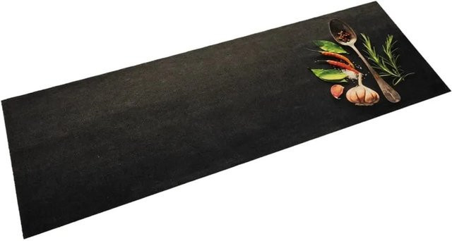 vidaXL Küchenteppich mit Gewürzdruck in Schwarzgrün, waschbar und rutschfest, B/T: 60 x 180 cm - Bild 1