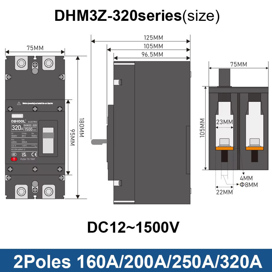SUMRET DC MCCB Kompaktleistungsschalter 2P 1500V für Batterie und Photovoltaik-Systeme - Bild 2