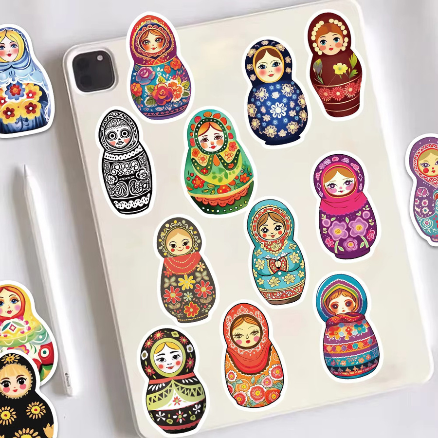 50 Stück Russische Nist Puppen Aufkleber im Retro-Stil, bunte DIY-Dekorationsaufkleber für Gepäck, iPad, Gitarre und Skateboard - Bild 3