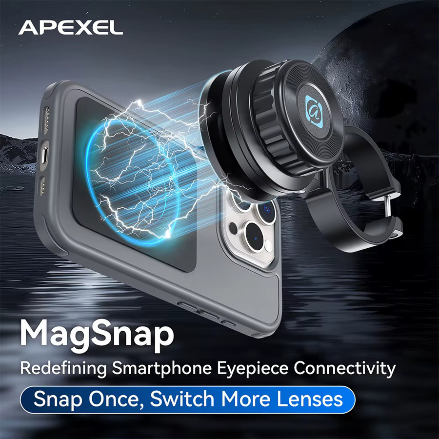 APEXEL Magnetischer Telefonclip Okularadapter aus Aluminiumlegierung in Schwarz für Teleobjektiv-Halterungen (36-46mm / 45-55mm) - Bild 2