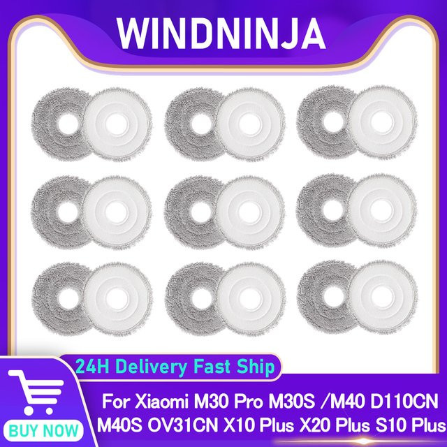 WINDNINJA Mopptuch in Weiß für Xiaomi M30 Pro M30S M40 D110CN M40S OV31CN X10 Plus X20 Plus S10 Plus S20+ B108GL sowie Dreame und Roborock Staubsauger - Bild 1